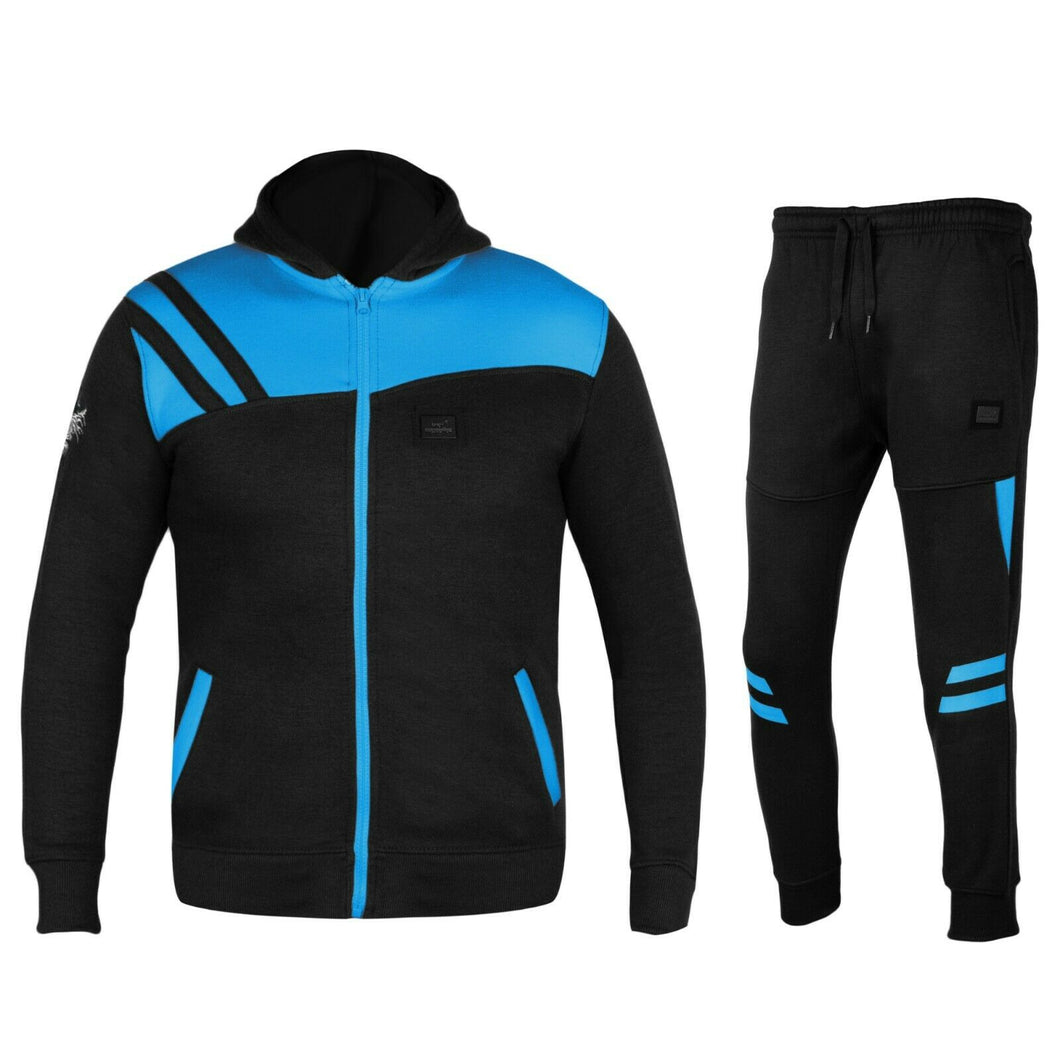 HNL Kids Hoodie Jogging Sports Tracksuit Set - Black/Turq