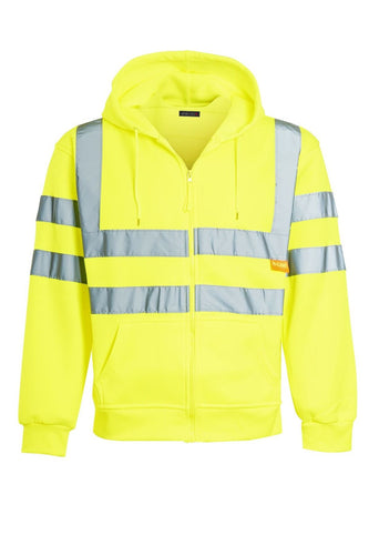 Mens Zip Up Fleece Hooded Hi Viz Visibility Sweatshirt - Yellow