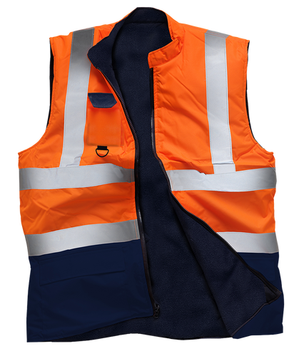 Hi Vis Viz Body Warmer Reversible Gilet Sleeveless Waistcoat - Orange/Navy