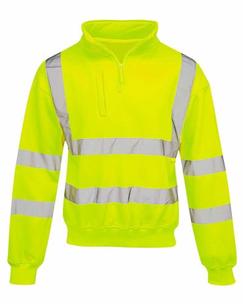 Mens Long Sleeve Quarter Zip Hi Vis Fleece Sweatshirt - Yellow Plain