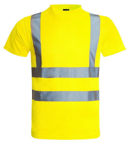 Hi Vis Viz Visibility Short Sleeve Round Neck T-Shirt Polo Safety Work Shirts, Yellow