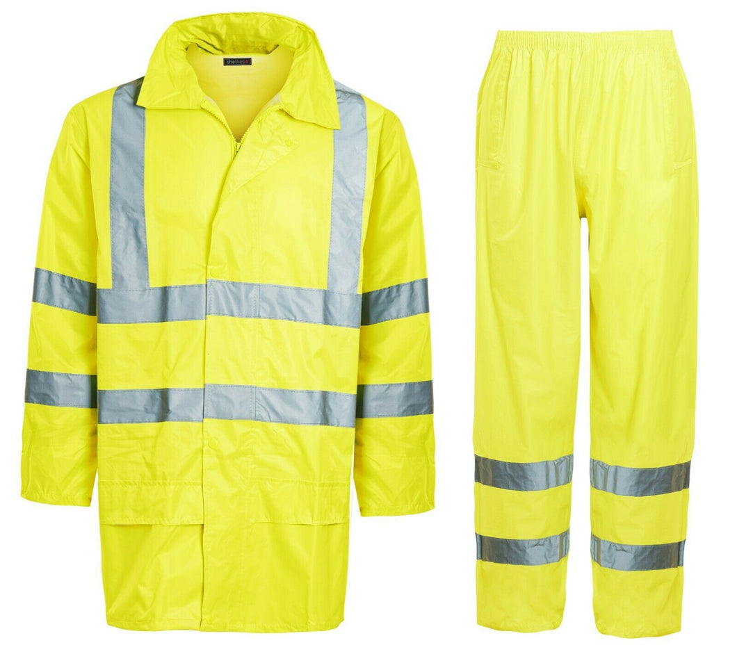 Hi Viz Mens Waterproof Rainsuit Trousers Jacket  High Visibility - Hi-Visibility Yellow