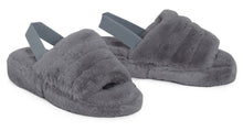 Load image into Gallery viewer, Womens Fluffy Faux Fur Peep Toe Slipper - Dark Grey
