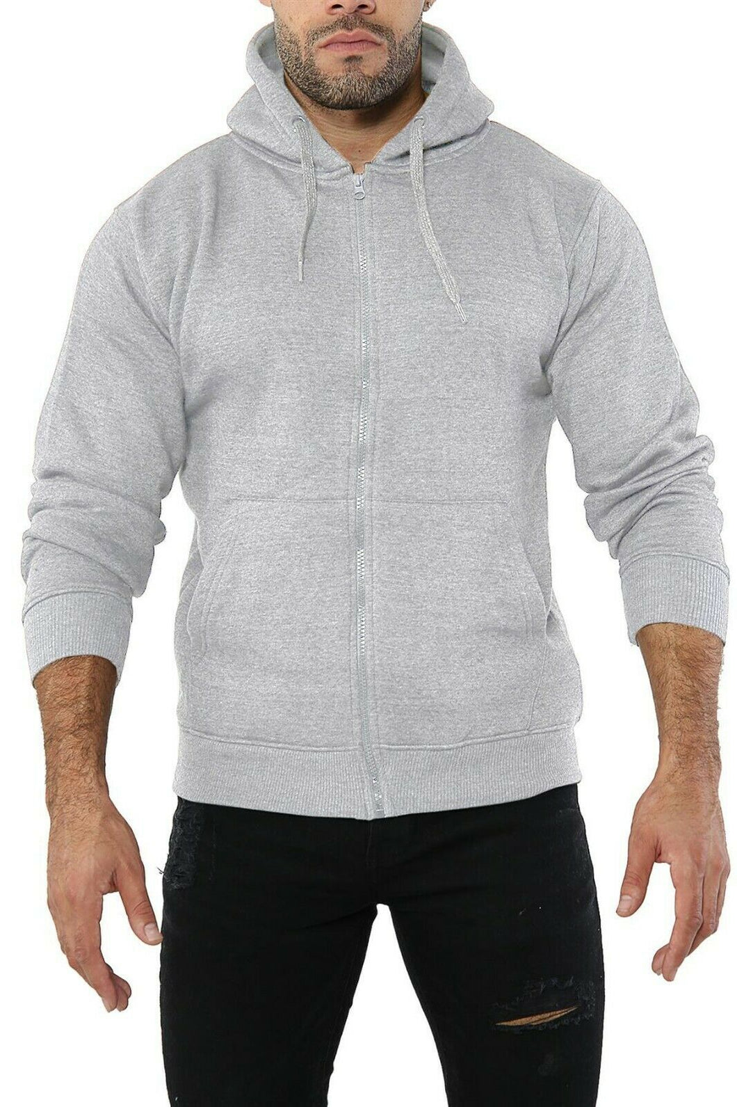 Mens Fleece Soft Lined Zipper Hoodie Sweatshirt - Grey