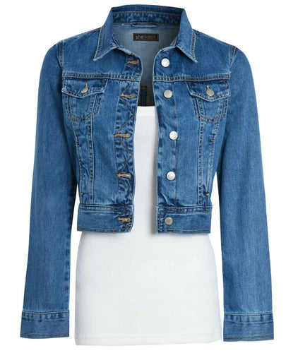 Shelikes Ladies Denim Crop Style Jacket - Mid Blue