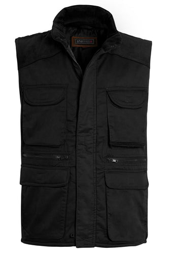 Mens Gilet Safari Multi Pocket Waistcoat - Black (New Style)