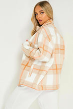 Load image into Gallery viewer, Womens Check Fleece Casual Oversize Shacket - Stone Check
