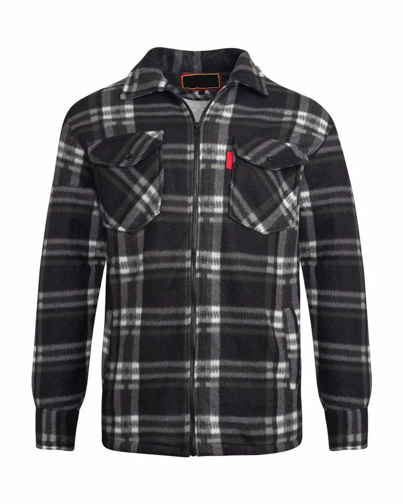 Unisex Fleece Fur Lined Hood Check Quilted Shirt - Black/White (Collar)