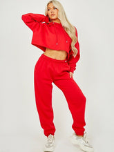 Load image into Gallery viewer, Womens Activewear Long Sleeve Crop Top Joggers Set Tracksuit - Red
