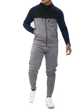 Load image into Gallery viewer, Mens Tracksuit Zip Up Hoodie Slim Fit Pants Set - Grey/Black/Navy
