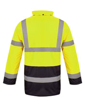 Load image into Gallery viewer, Hi Vis Parka Workwear Safety Hooded Jacket - Yellow/Navy
