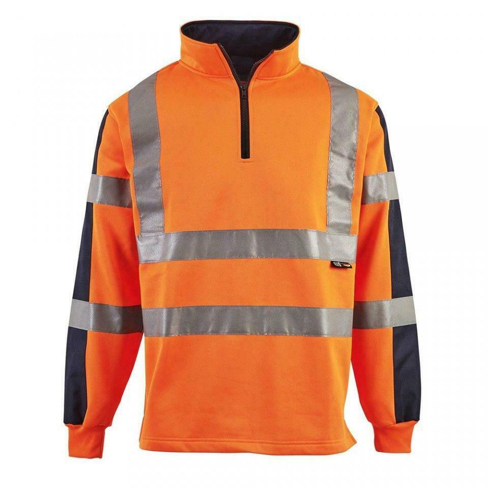 Hi Vis 2 Tone Safety Traffic Rugby Shirt Workwear- Orange/Navy