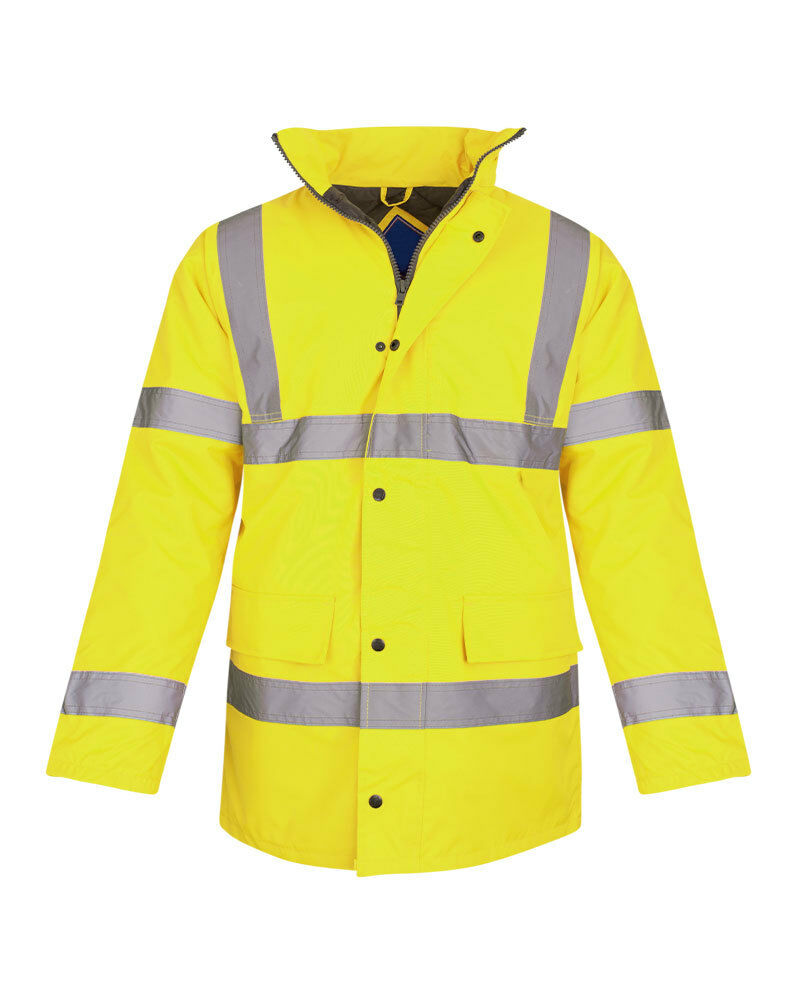 Hi Vis Parka Workwear Safety Hooded Jacket - Yellow