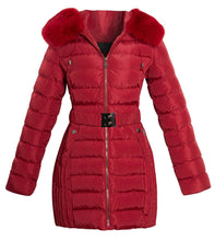 Load image into Gallery viewer, Shelikes Ladies Hooded Stitch Detail Zip Up Long Coat Jacket - Wine
