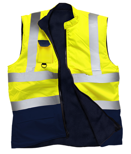 Hi Vis Viz Body Warmer Reversible Gilet Sleeveless Waistcoat - Yellow/Navy