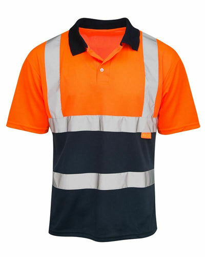 Mens Hi Vis VIZ Visibility Polo Two Tone Workwear T-Shirt - Orange(209)