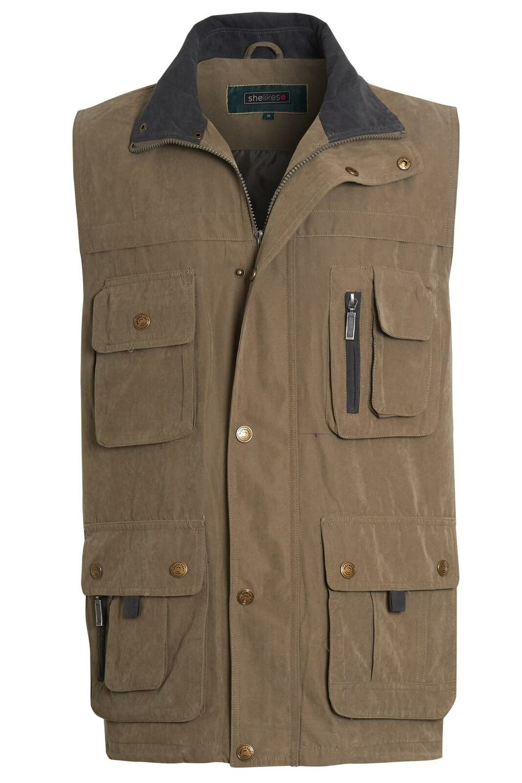 Mens Safari Hiking Fishing Walk Sleeveless Waistcoat Jacket - Feildman/Light Olive