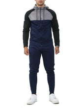 Load image into Gallery viewer, Mens Tracksuit Zip Up Hoodie Slim Fit Pants Set - Navy/Grey/Black
