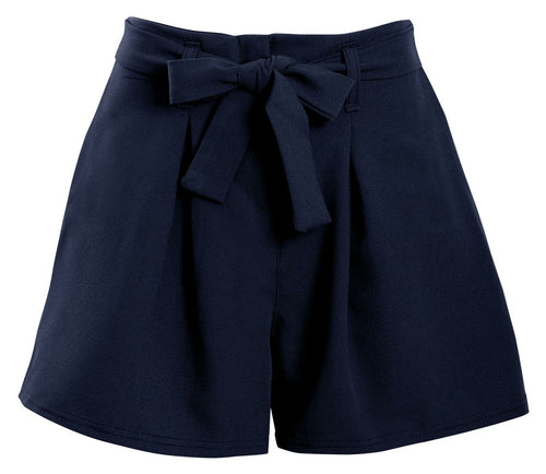 Ladies Mini Zip Pleated Casual Summer Shorts - Navy