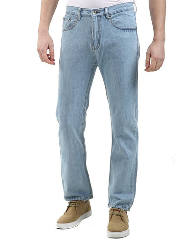 Mens Leg Denim Wash Cotton Plain Straight Classic Jeans - Light Blue