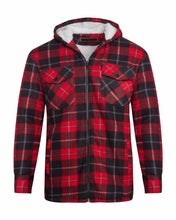 Load image into Gallery viewer, Unisex Fleece Fur Lined Hood Check Quilted Jacket - Red/Black (Hooded)
