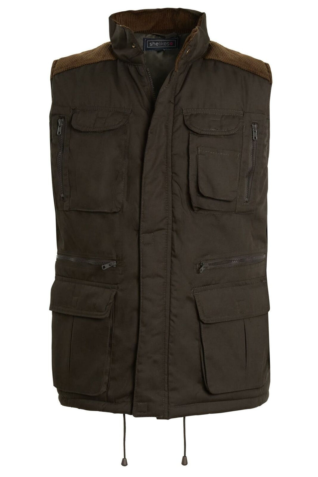 Mens Gilet Safari Multi Pocket Waistcoat - Olive