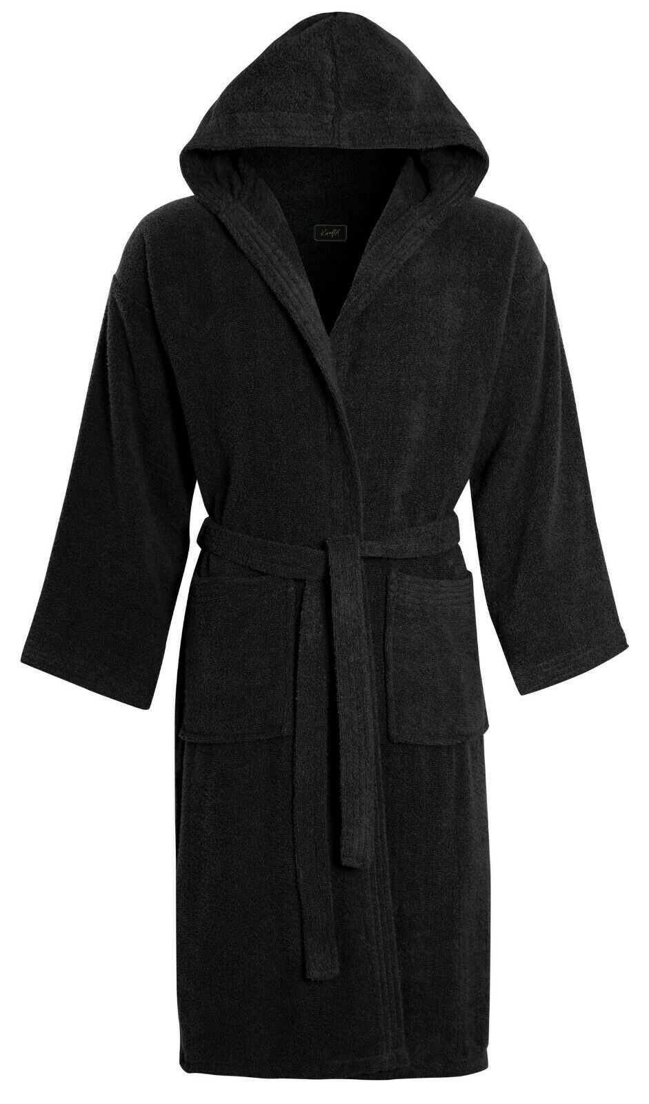 Unisex Luxury Egyptian Cotton Terry Towelling Gown - Black ( Hooded Bath Robe )