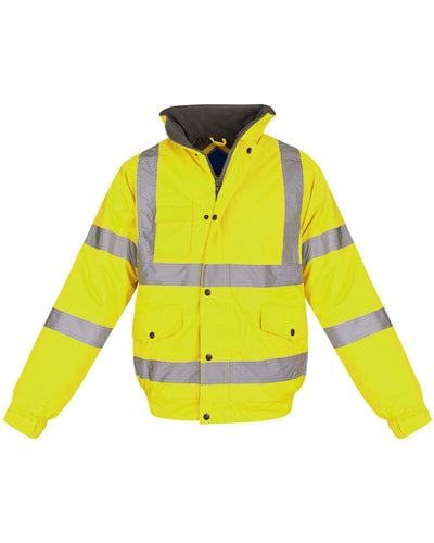 Hi Vis Visibility Bomber Workwear Security Hooded Waterproof Jacket - Yellow