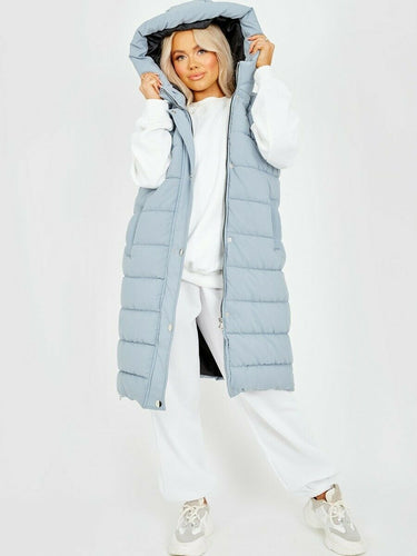 Womens Hooded Quilted Zip Up Gilet Waistcoat - Grey