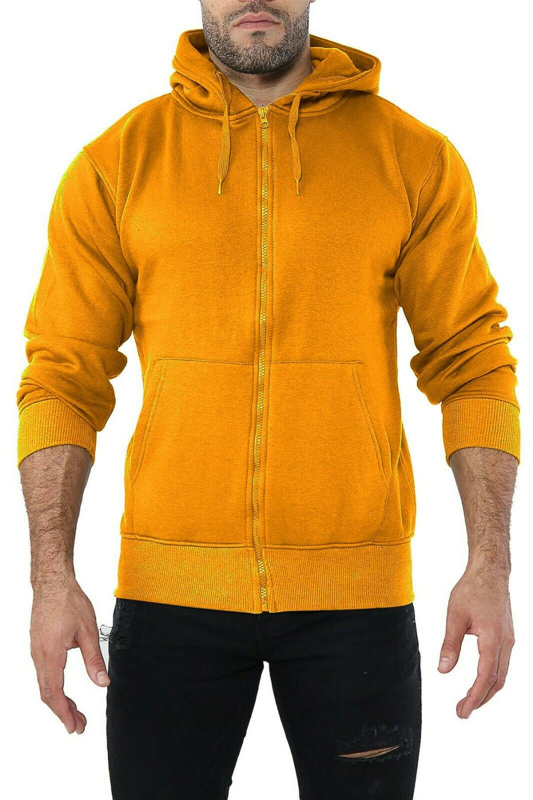 Mens Fleece Soft Lined Zipper Hoodie Sweatshirt - Mustard