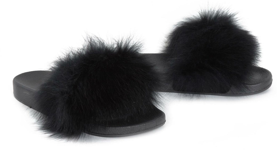 Womens Fur Summer Fluffy Sliders Flip Flops