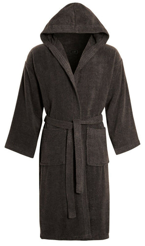 Unisex Luxury Egyptian Cotton Terry Towelling Gown - Grey ( Hooded Bath Robe )