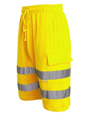 Load image into Gallery viewer, Mens Hi Visibility Combat Style Cargo Pocket Work Wear Shorts - Yellow
