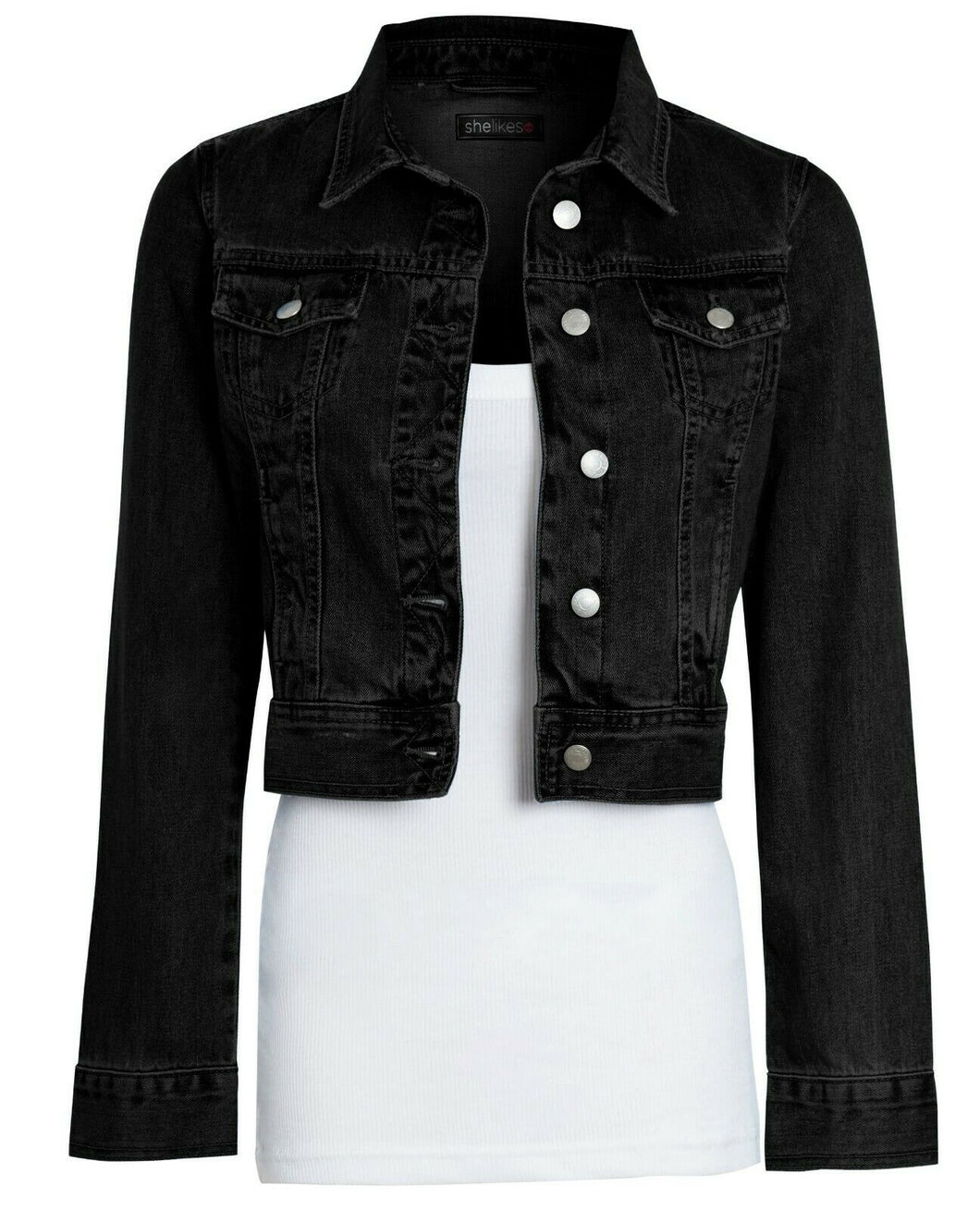 Shelikes Ladies Denim Crop Style Jacket - Maya (Black)