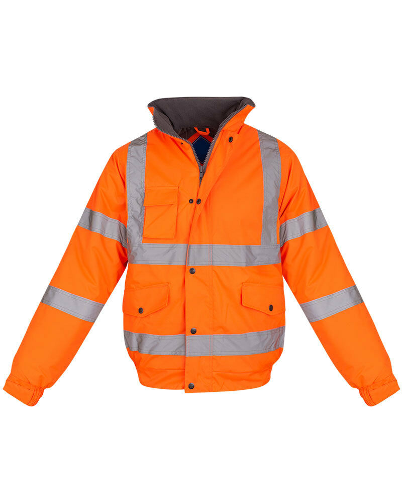 Hi Vis Visibility Bomber Workwear Security Hooded Waterproof Jacket - Orange