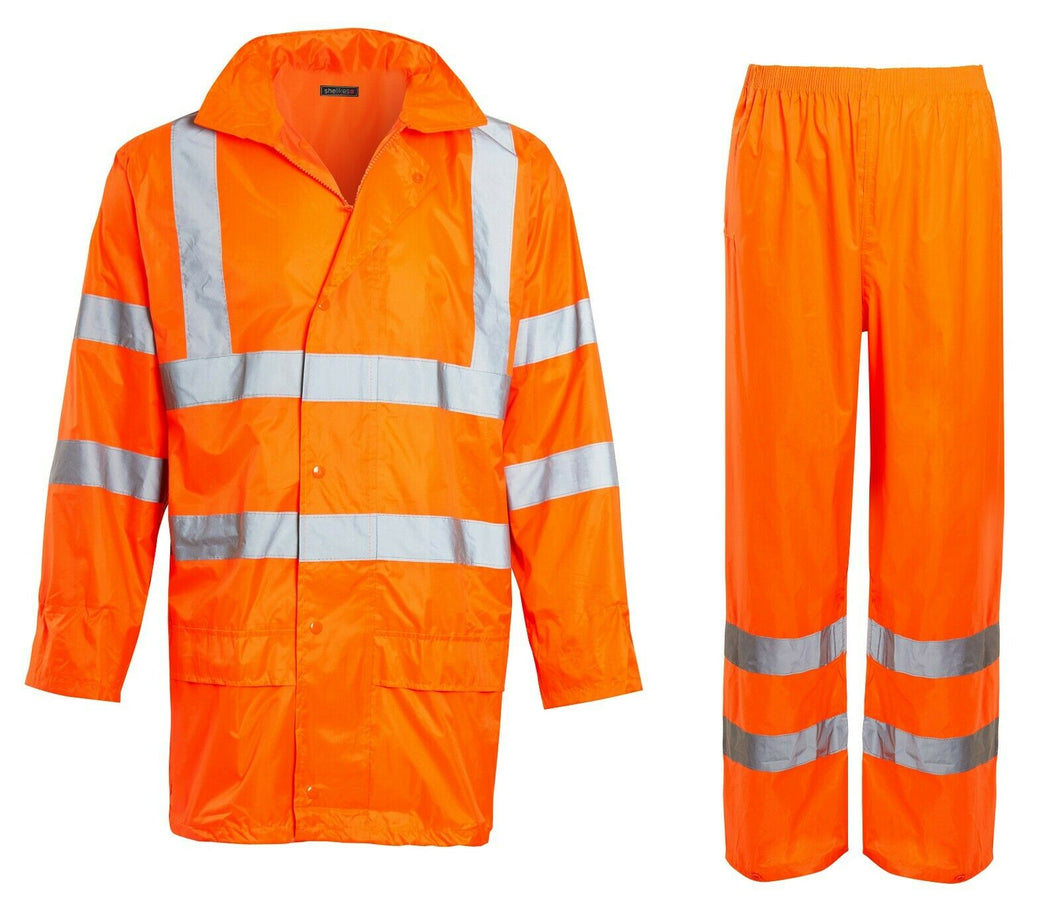 Hi Viz Mens Waterproof Rainsuit Trousers Jacket  High Visibility - Hi-Visibility Orange