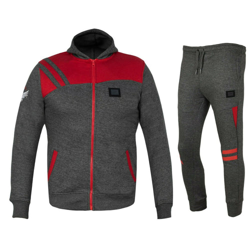 HNL Kids Hoodie Jogging Sports Tracksuit Set - Charcoal/Red