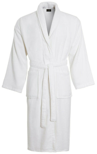 Unisex Luxury Egyptian Cotton Terry Towelling Gown - White ( Shawl Collar Bath Robe )