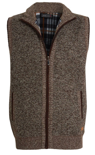 Mens Zip Up Knitted Bonded Fur Line Warm Sleeveless Vest - Brown