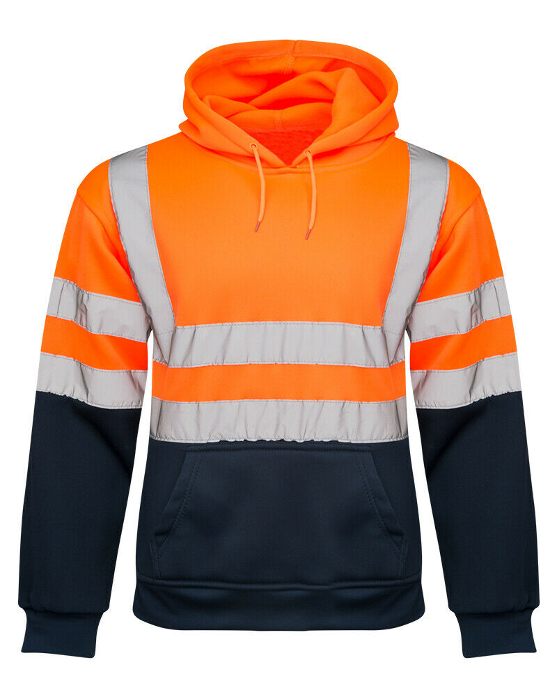 Mens 2 Tone No Zip Hi Vis Sweatshirt Tape Band Pull Over - Orange