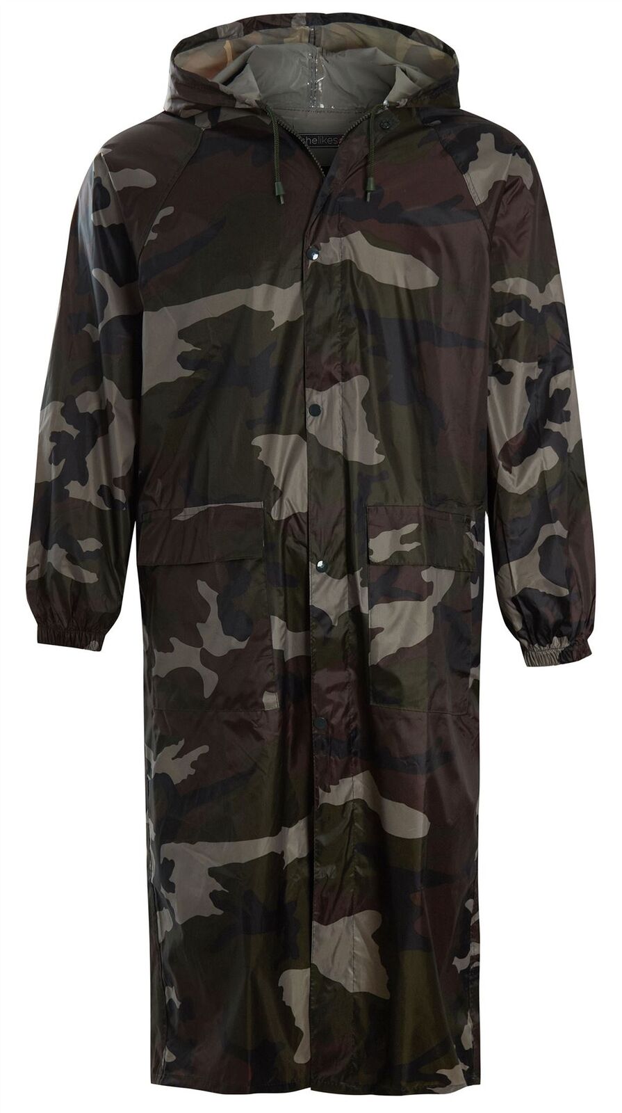 Mens Waterproof Hooded Mac Trench Long Coat - Camo Long Coat