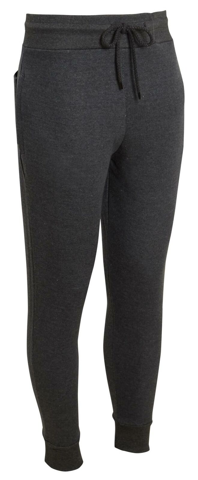 Mens Fleece Cuff Hem Skinny Slim Bottoms Casual Joggers - Charcoal