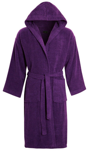 Unisex Luxury Egyptian Cotton Terry Towelling Gown - Purple ( Hooded Bath Robe )