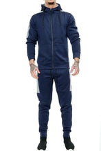 Load image into Gallery viewer, Mens Plain Hoodie Tracksuit Top Designer Slim Fit Hooded - Navy Panel Suit
