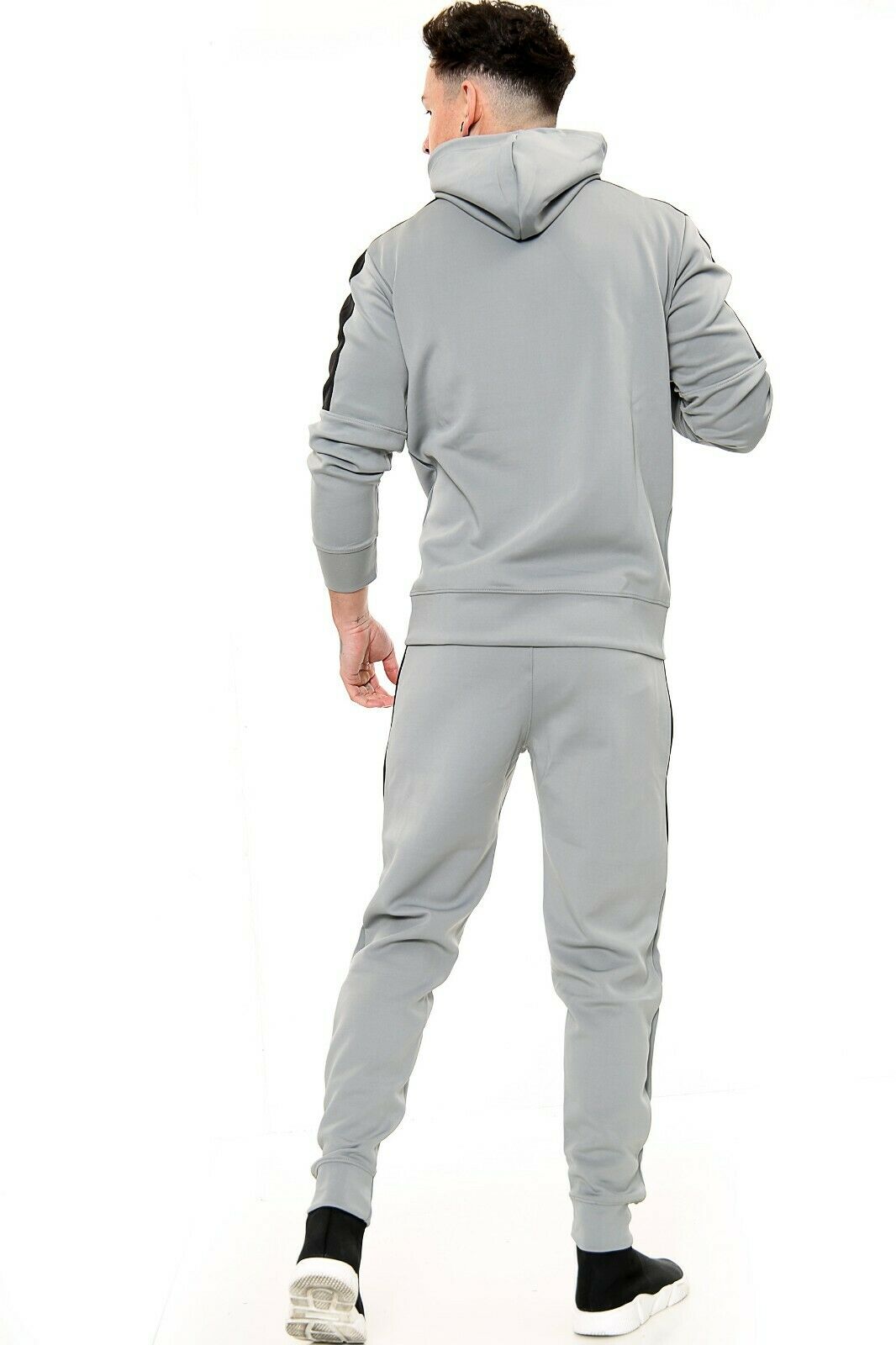 Mens Plain Hoodie Tracksuit Top Designer Slim Fit Hooded Grey Panel Kraftd Apparal