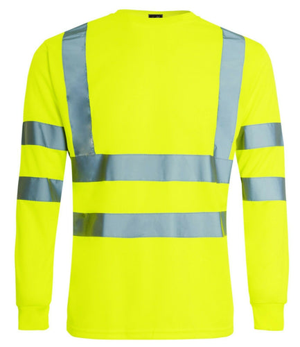 Hi Vis Viz Visibility Long Sleeve Round Neck T-Shirt Polo Safety Work Shirts, Yellow