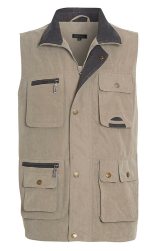 Mens Safari Hiking Fishing Walk Sleeveless Waistcoat Jacket - Lincon/Taupe