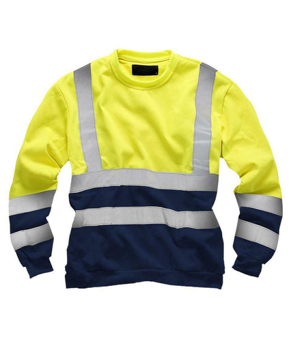 Mens  2 Tone Hi Vis Security Sweatshirt Pull Over - Yellow/Navy