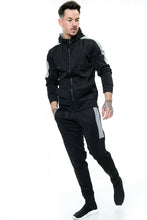 Load image into Gallery viewer, Mens Plain Hoodie Tracksuit Top Designer Slim Fit Hooded - Black Panel Suit
