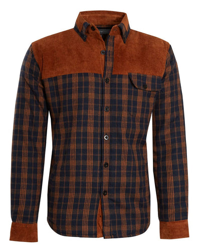 Mens Sherpa Fur Thermal Check Shirt Cord Padded Lumberjacket - Brown